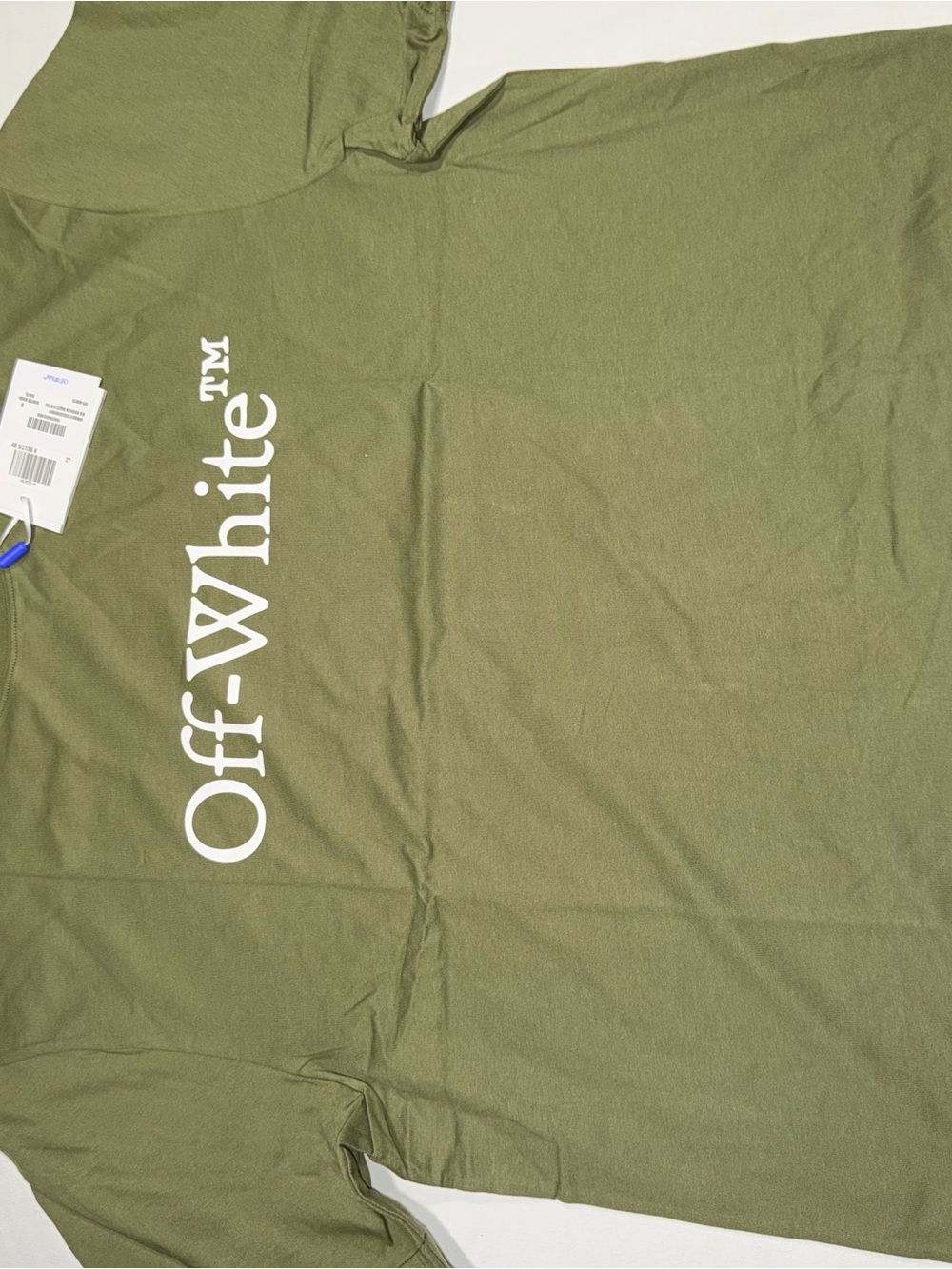 Off-White Olive Green Vertical Logo Short Sleeve Tee